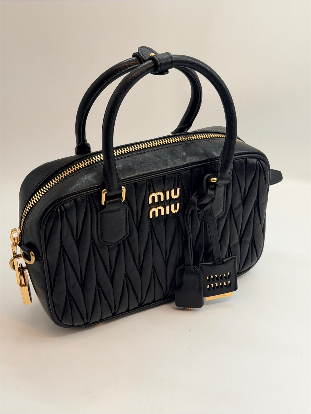 Black Matelassé Leather Top-Handle Arcadie Bag